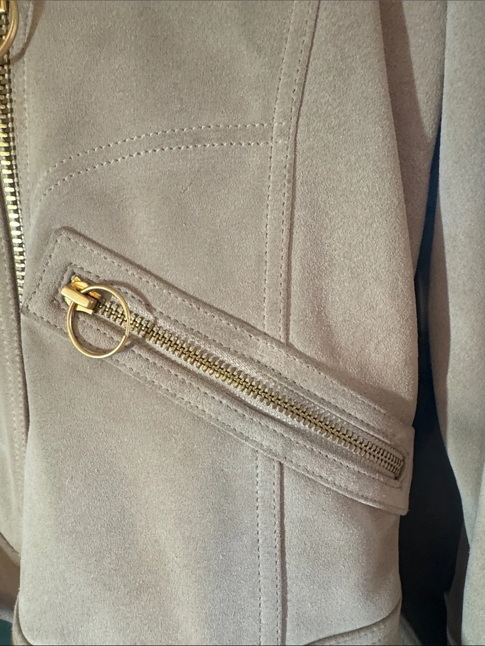 NWT Tory Burch Taupe Suede Moto Biker Jacket Brushed Gold Hardware Heavy$1K tag!